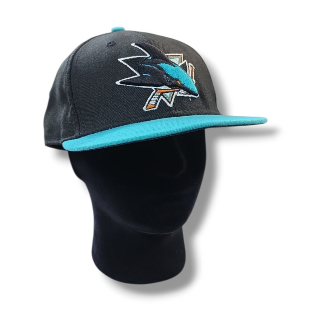 San Jose Sharks NHL New Era 59FIFTY Fitted Black Teal Size 7 3/4 Hat Cap